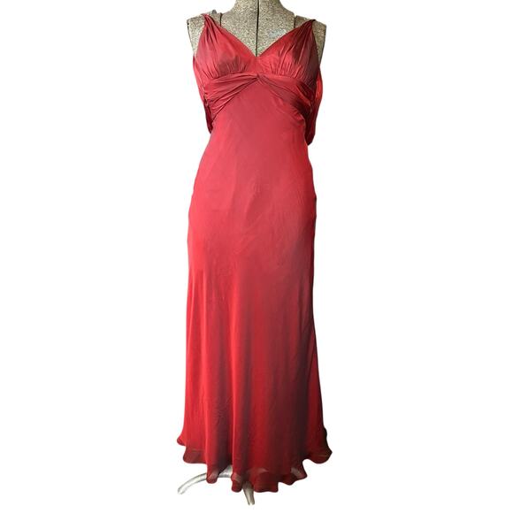 Vintage Formal Red Silk Bias Cut Gown 4 90s Y2K Whimsygoth Vamp She's All That - Picture 1 of 15